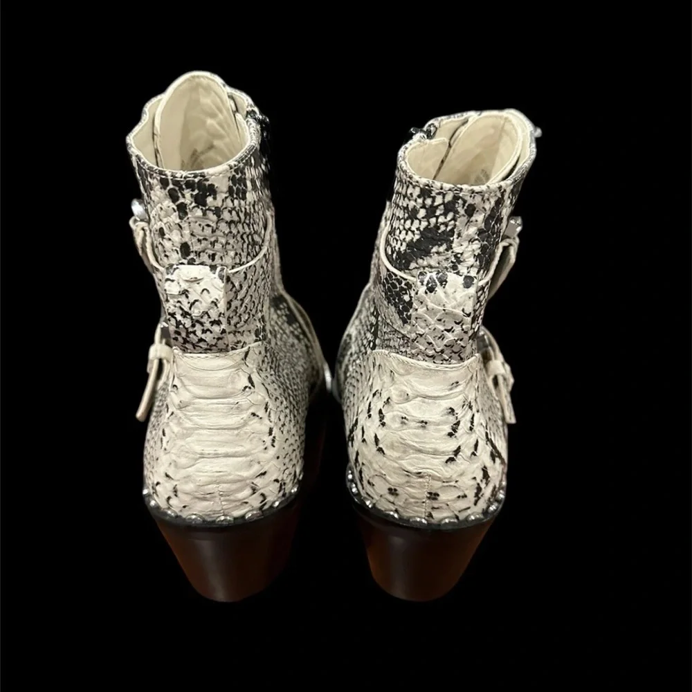 Gianni Bini Leather Jeydda Snake Print Buckle Western Booties Size 10 M - Picture 4 of 6